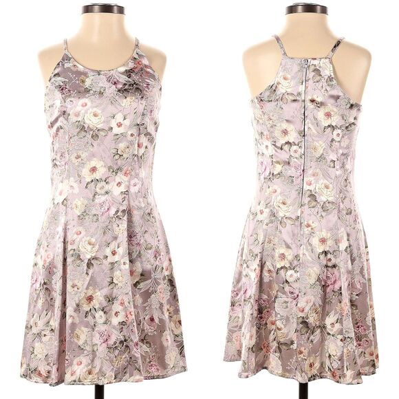 90s Frederick's of Hollywood Mini Dress Floral Embossed Satin Pink Coquette 3 - Picture 1 of 9